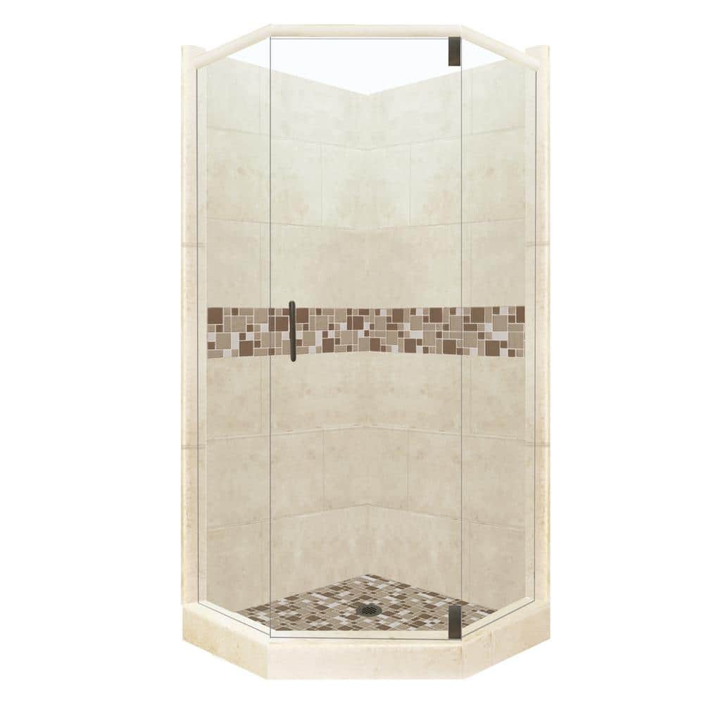 American Bath Factory Tuscany Grand Hinged 32 in. x 36 in. x 80 in. Left-Cut Neo-Angle Shower Kit in Desert Sand and Old Bronze Hardware, Tuscany and Desert Sand/Old Bronze -  NGH-3632DT-LCOB