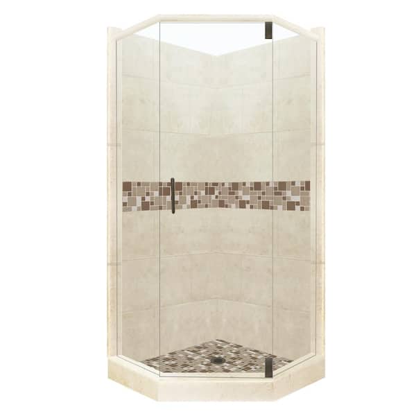 American Bath Factory Tuscany Grand Hinged 38 in. x 38 in. x 80 in. Neo-Angle Shower Kit in Desert Sand and Old Bronze Hardware