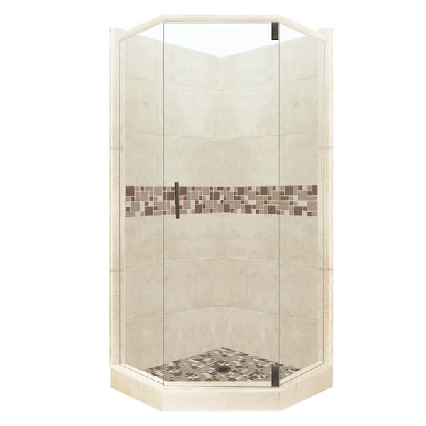 American Bath Factory Tuscany Grand Hinged 36 in. x 42 in. x 80 in. Right-Cut Neo-Angle Shower Kit in Desert Sand and Old Bronze Hardware
