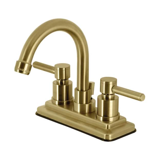 Kingston Brass Concord 4 in. Centerset Double Handle Bathroom Faucet with Drain Kit Included in Brushed Brass