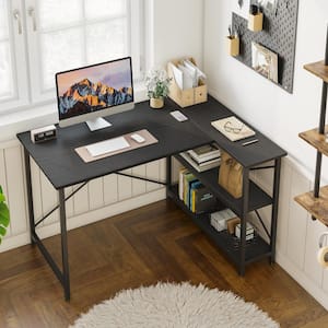 47 in. Small L-Shaped Computer Desk with Storage Shelves Black