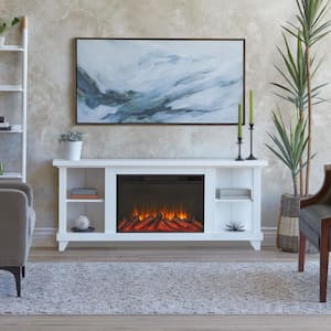Penrose Slim 58 in. Freestanding Wooden Electric Fireplace in White