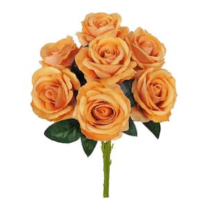 16 in. Orange Artificial Velvet Rose Flower Stem Bush Bouquet (Set of 2)