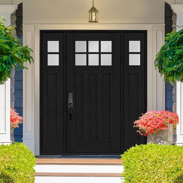 Regency 64 in. x 80 in. 6-Lite Top Lite Clear Glass LHOS Onyx Mahogany Fiberglass Prehung Front Door 12 in. Side Lites