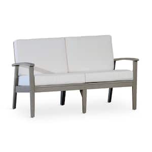 Driftwood Gray Eucalyptus Wood Outdoor Loveseat with Cream Cushions