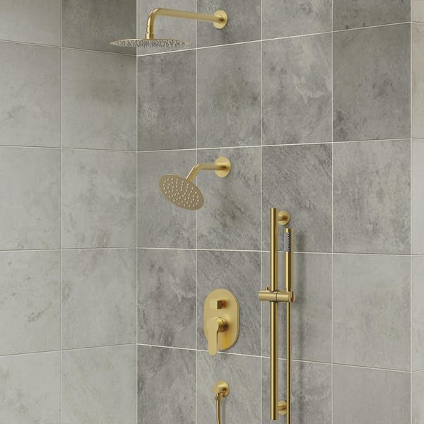 2-Spray Patterns Square Fixed Shower Head 6 in. with Wall Mount Dual Shower Heads in Matte Black
