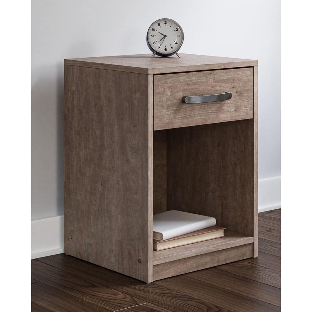 Transitional Beige 1-Drawer Nightstand with Satin Nickel Pulls