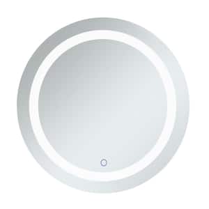 Timeless 28 in. W x 28 in. H Framed Round LED Light Bathroom Vanity Mirror in Silver