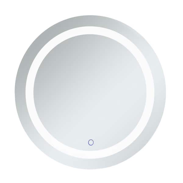 Unbranded Timeless 28 in. W x 28 in. H Framed Round LED Light Bathroom Vanity Mirror in Silver