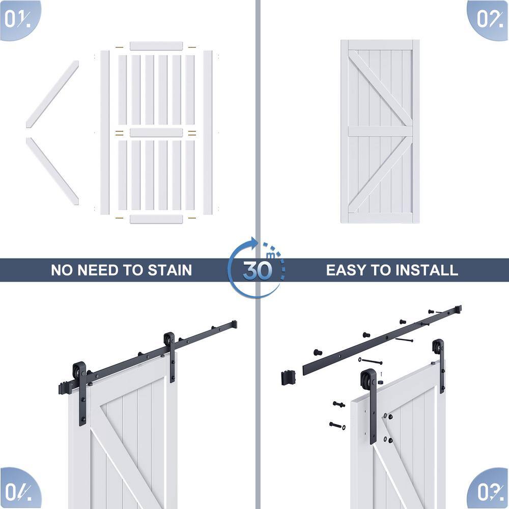 White K-Frame MDF Sliding Barn Door with Hardware Kit