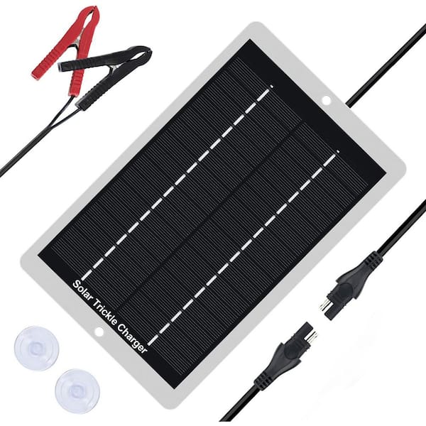 12-Volt Waterproof Monocrystalline Solar Panel Trickle Charger, Car Truck Boat RV Motorcycle w/ Built-in Blocking Diode