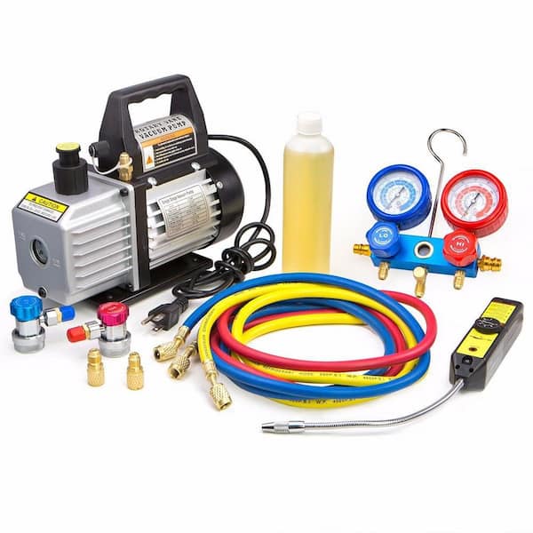 4CFM Air Vacuum Pump HVAC/Auto AC Refrigerant Recharging Manifold Gauge Set US 