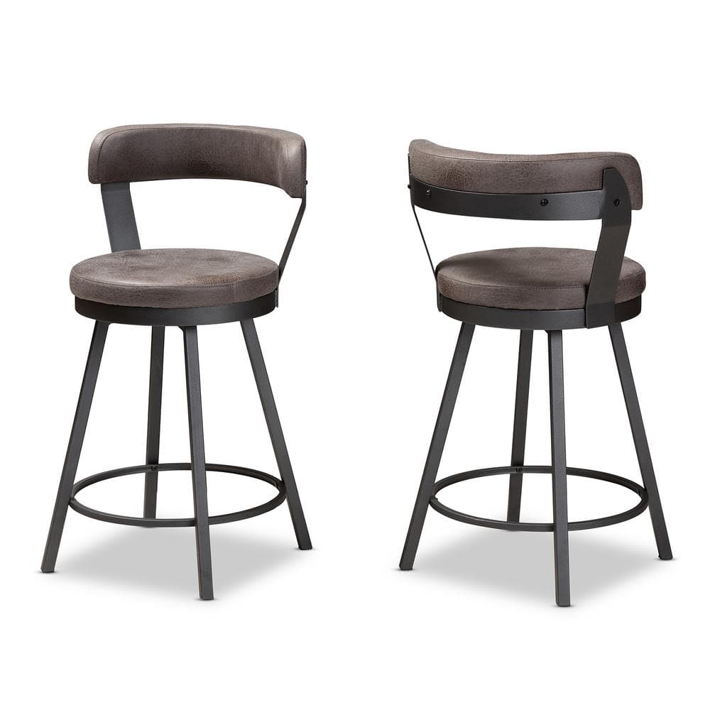 Arcene Gray Swivel Wood and Metal Counter Stool Set