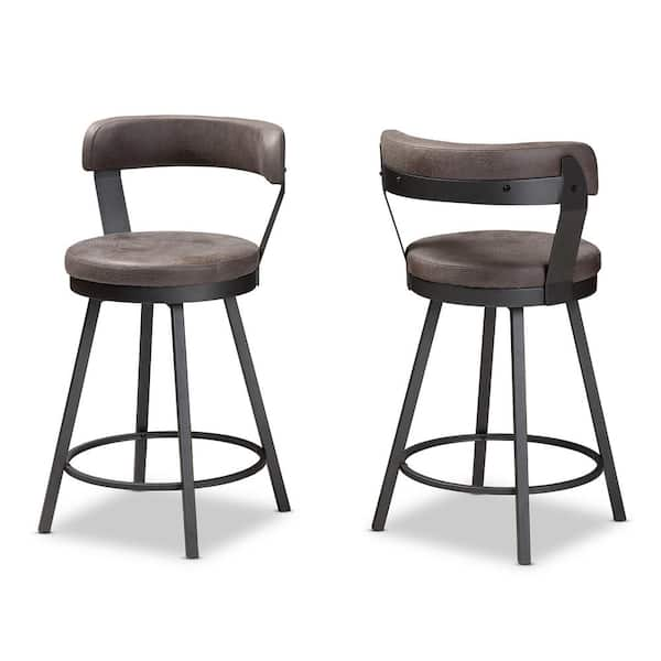 Baxton Studio Arcene 26 in. Gray and Black Pub Stool Set of 2