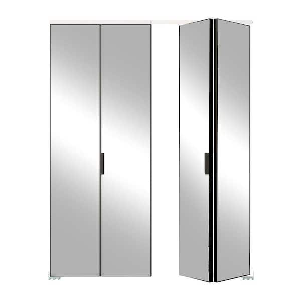 72 in. x 80 in., Mirrored Glass, Black, Hollow Core, MDF, Aluminum Frame, Full Lite Bi-Fold Doors with Hardware Kits