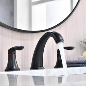 8 in. Widespread Double Handle 3 Holes Bathroom Faucet Combo Kit with Pop up Drain Assembly in Matte Black