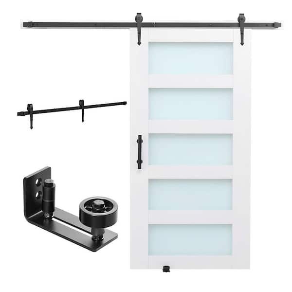 Barn Door and Hardware Kit,42 x 84 x 1.38 in. Wood and Glass Sliding Barn Door, Smoothly and Quietly, Access Door