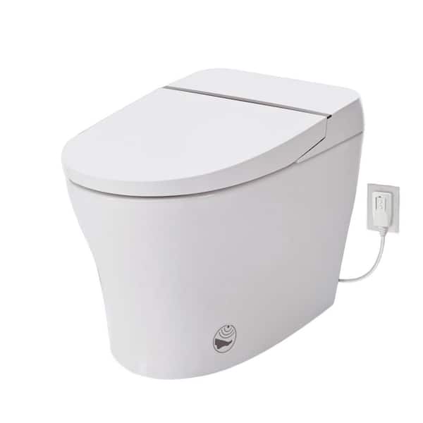 1-Piece 1/1.28 GPF Dual Flush Elongated Shape Smart Toilet in Glossy White With Self-Cleaning Nozzle