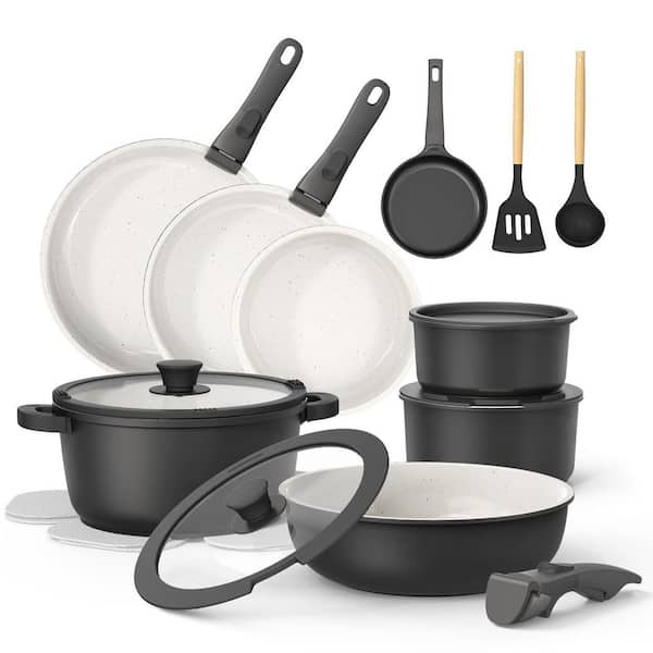 23-Piece Removable Handle Ceramic Non Stick Cookware Set with Mini Egg Pan Induction Oven Dishwasher Safe