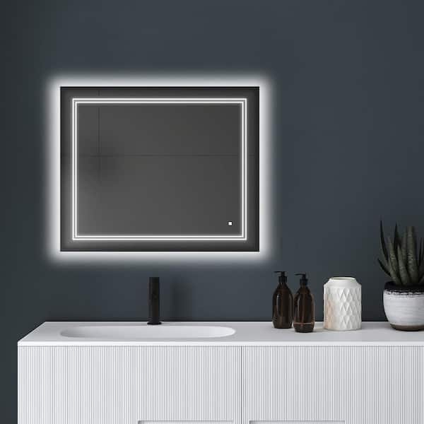 SOHO 36 in. W x 30 in. H Frameless Rectangular LED Light Bathroom Vanity Mirror in Silver