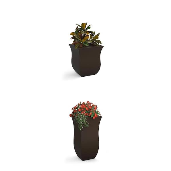 Valencia Espresso Polyethylene Planter Combo: 16 in. Square & 30 in. Tall
