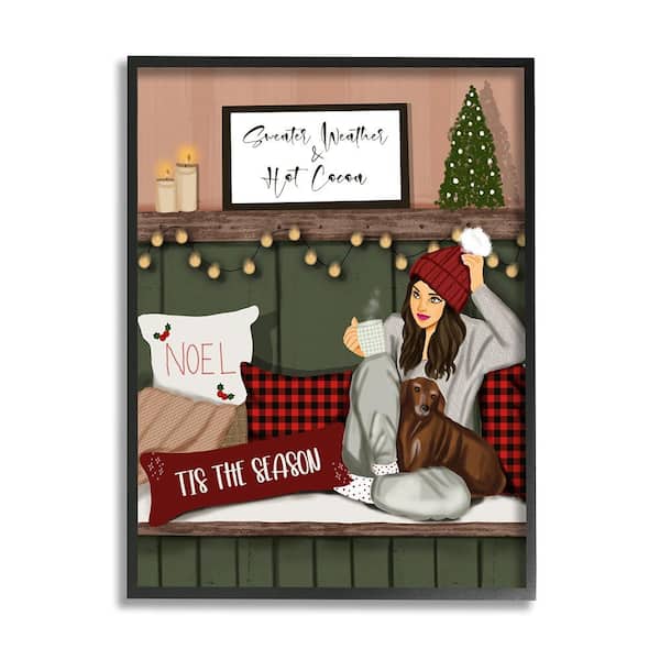 Stupell Industries Cozy Girl with Christmas Phrases by Saba Rauf 1 Piece Framed Graphic Print People Poster Art Print 14 in. x 11 in.