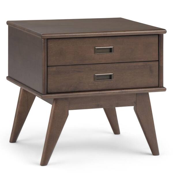 Simpli Home Draper Solid Hardwood 22 in. Wide Mid Century Modern End Side Table in Walnut Brown