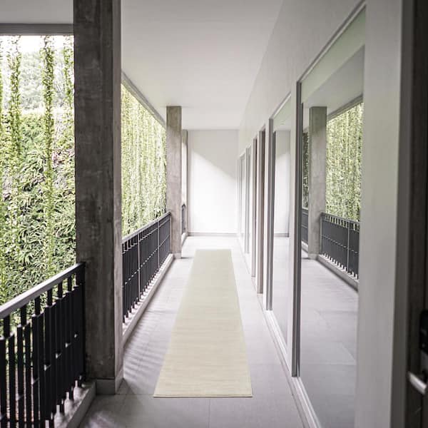 Essentials 2 ft. x 18 ft. Ivory Beige Solid Contemporary Kitchen Runner Indoor/Outdoor Area Rug