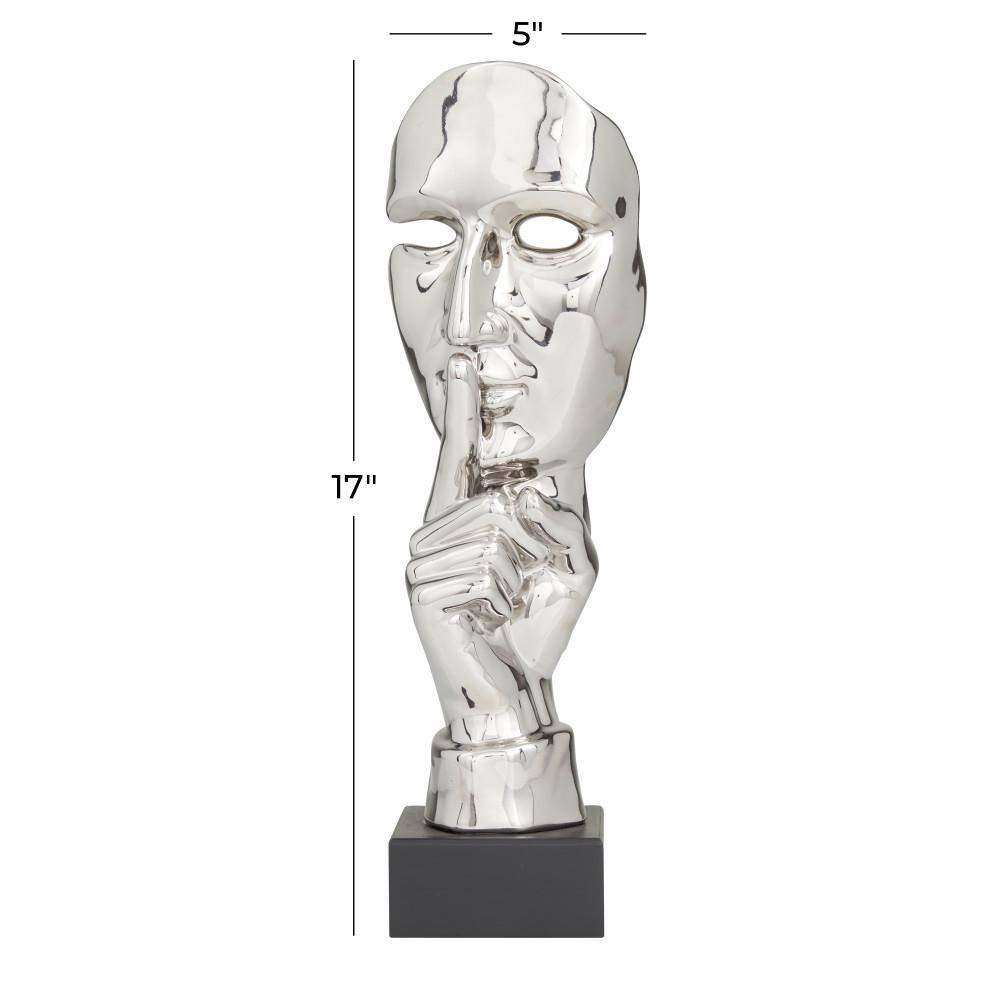 Silver Porcelain Contemporary Mask Statue with MDF Base