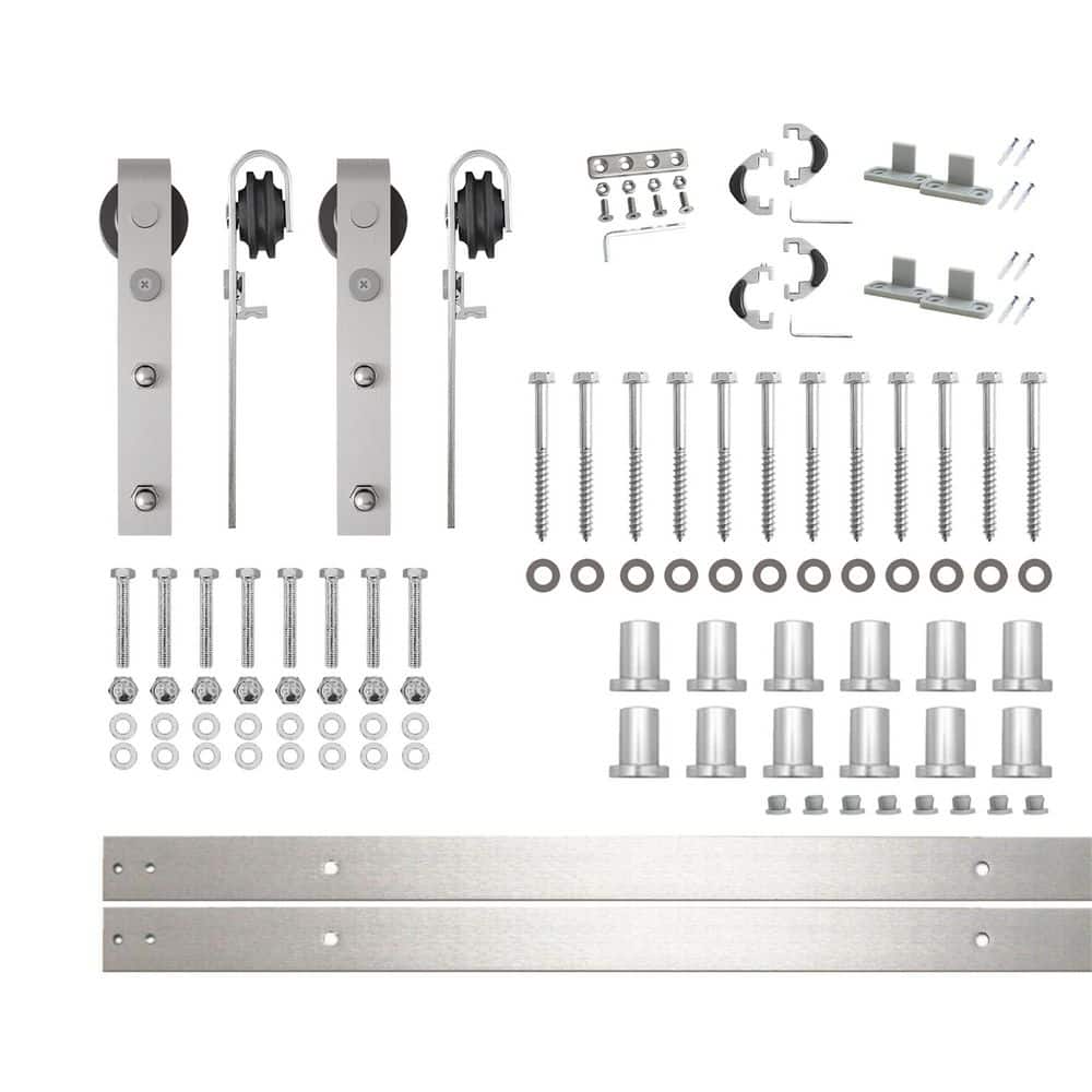 15 ft./180 in. Brushed Nickel Non-Bypass Sliding Barn Door Track and Hardware Kit for Double Doors price history on PriceWatchPro
