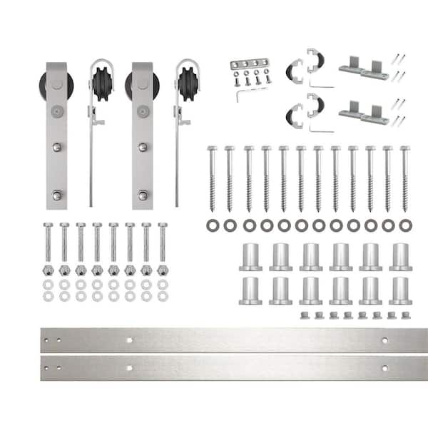 HOMACER 15 ft./180 in. Brushed Nickel Non-Bypass Sliding Barn Door Track and Hardware Kit for Double Doors