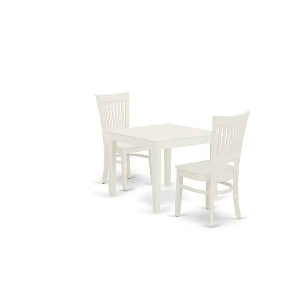 East West Furniture 3-Piece Linen White Finish Rectangular Solid Wood Top Dining Table Set
