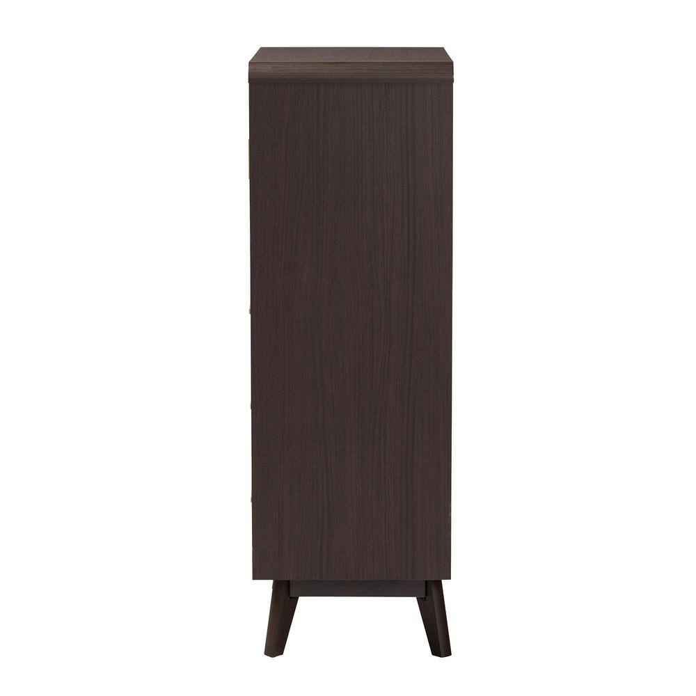 Giancarlo Espresso Brown 3-Drawer Wood Storage Chest with Rattan Doors