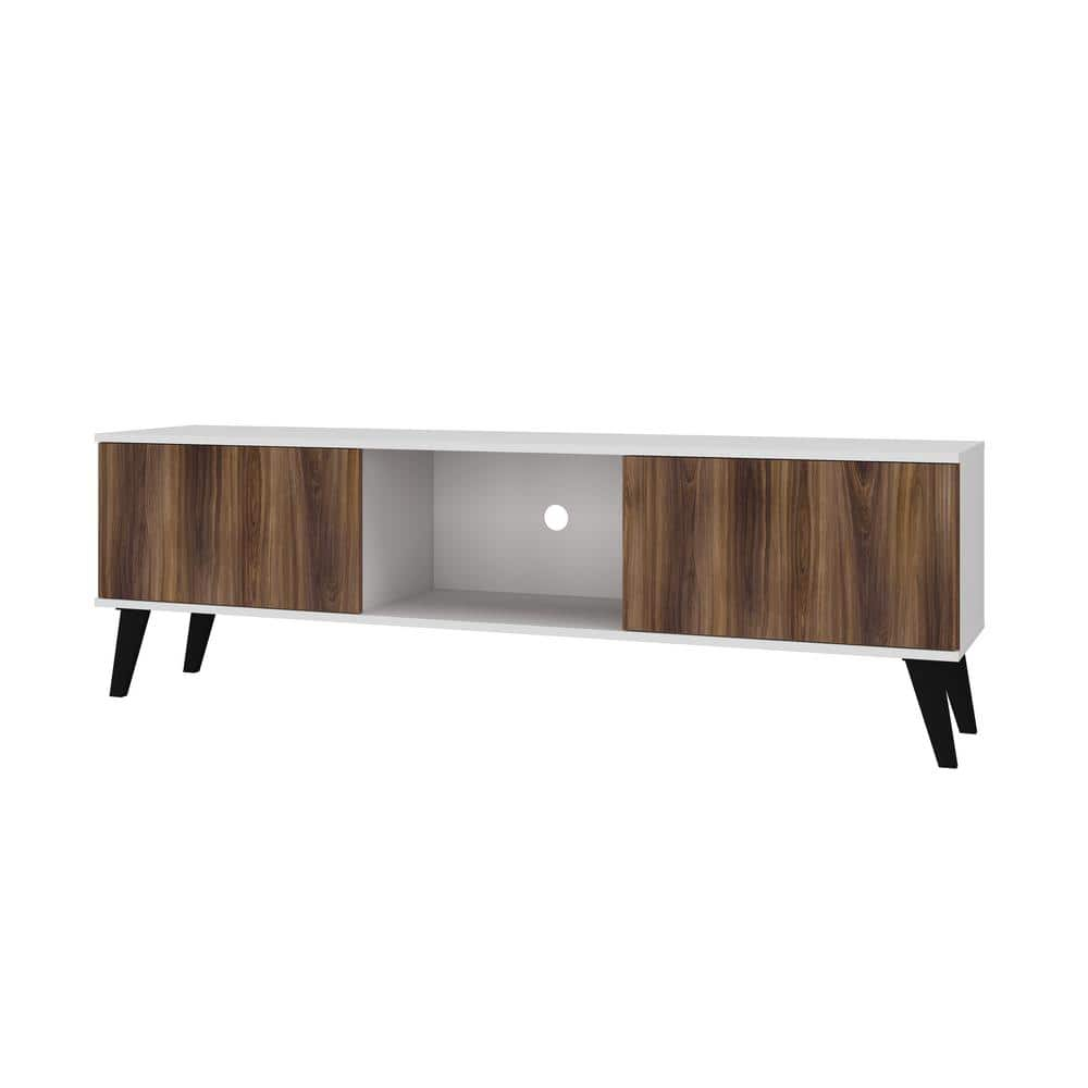 Luxor Saratoga 62 in. White and Nut Brown Particle Board TV Stand Fits ...