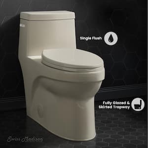 Virage 1-piece 1.28 GPF Single Flush Elongated Left Side Handle Toilet in Bisque Seat Included