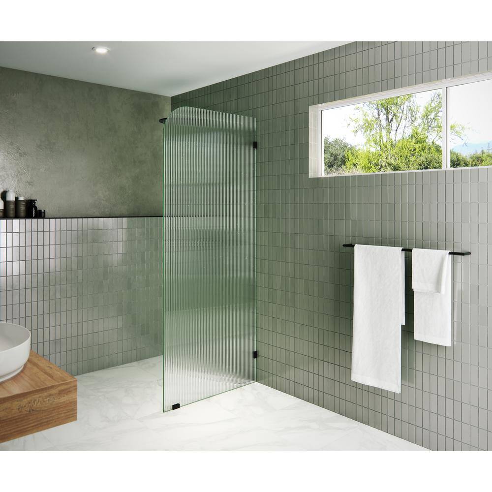 30 in. x 78 in. Fixed Frameless Shower Door Fixed Panel Fluted Frosted Radius Right Hand price history on PriceWatchPro