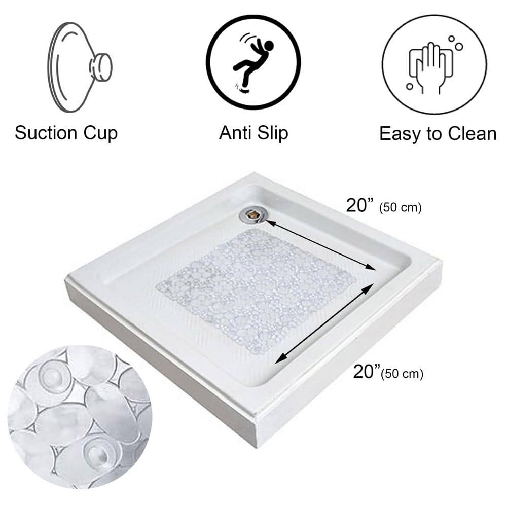 Clear PVC Non-Slip Square Shower Mat with Bubble Design