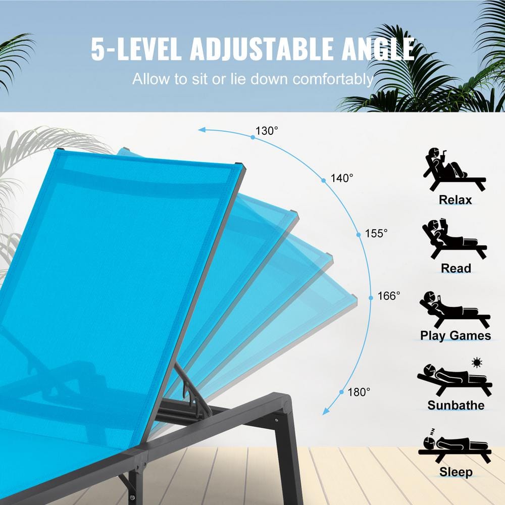 Blue Adjustable Aluminum Outdoor Chaise Lounge Chair