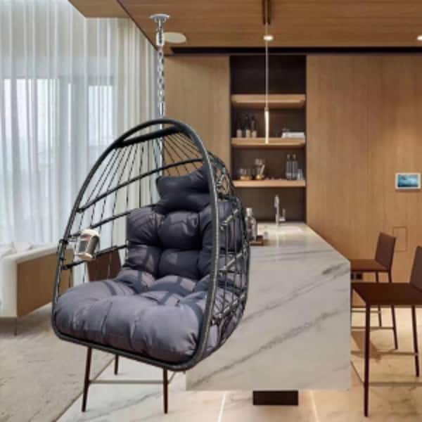 Unbranded Metal Patio Rattan Swing Egg Chair with Black Cushion