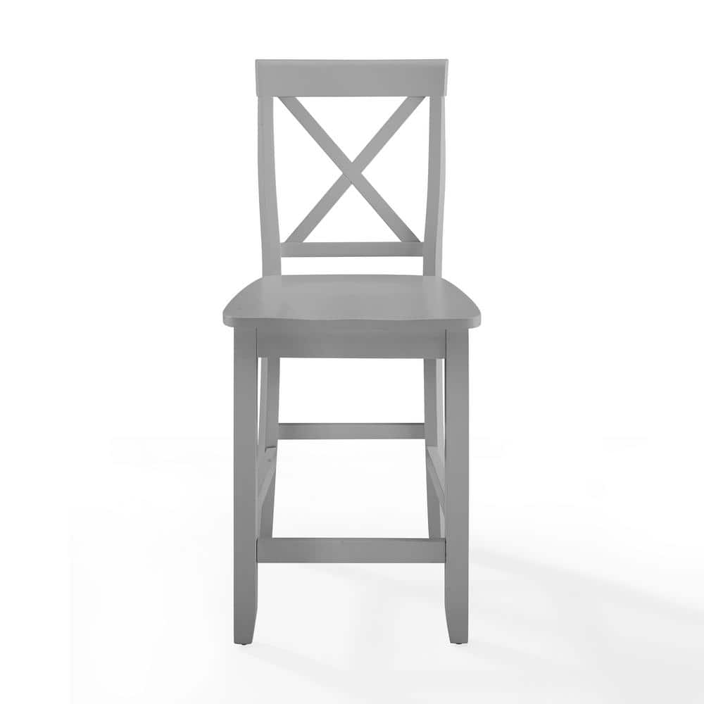 Curved X-Back Gray Wood Counter Stool Set, 24-inch - 2 Pieces