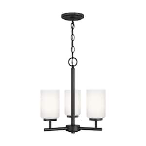 Oslo 15 in. 3-Light Midnight Matte Black Transitional Contemporary Chandelier with Cased Opal Etched Glass Shades