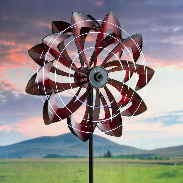 Evergreen 75 in. H Copper Metal Solar Powered Flower Wind