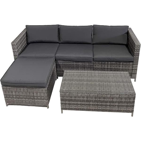 Anvil 5-Piece Wicker Patio Conversation Set Outdoor Sectional Sofa Set with Gray Cushions