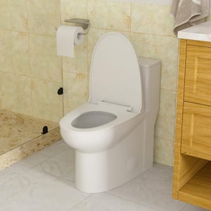 12 in. Rough-In 1-piece 1.6/1.1 GPF Dual Flush Elongated Toilet in White Soft Close Seat Included