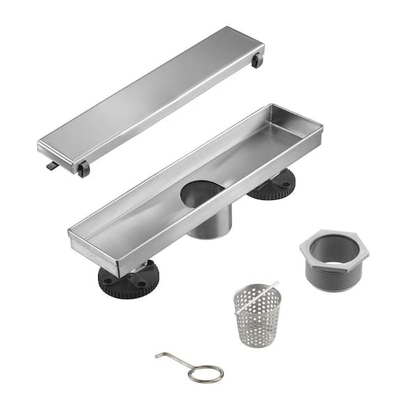 12" 304 Stainless Steel Linear Drain for Fast Drainage, Floor Drain for Bathroom in Brushed NIckel