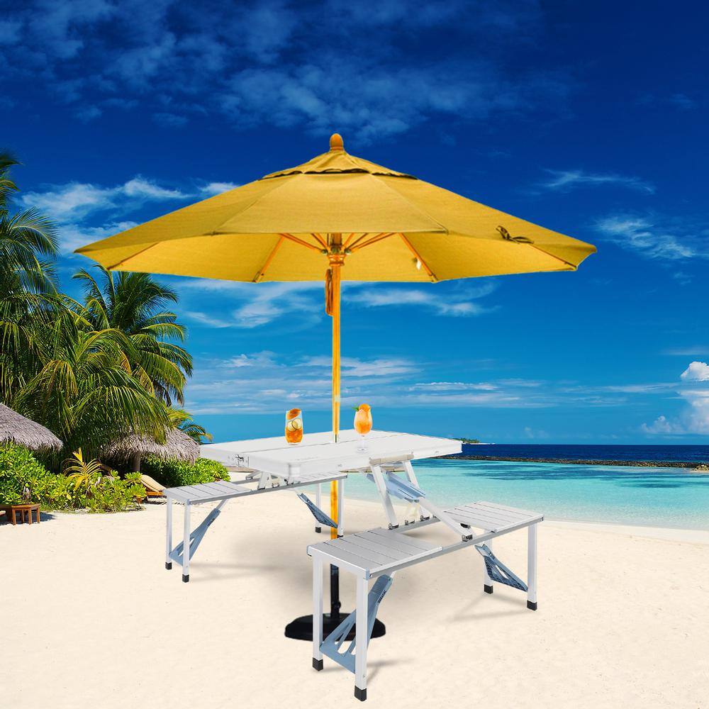 Portable Aluminum Folding Picnic Table Set with Umbrella Hole