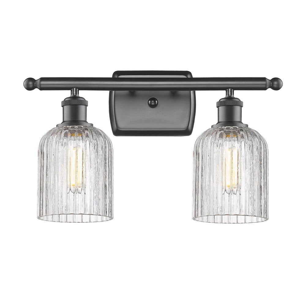 Bridal Veil 15 in. 2-Light Oil Rubbed Bronze Vanity Light with Glass Shade price history on PriceWatchPro