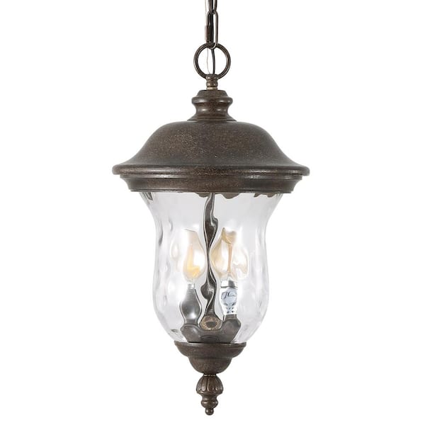 19.3 in. 2-Light Bronze Rustic Outdoor Hanging Pendant Light with Clear Glass and 2-E12 Holders