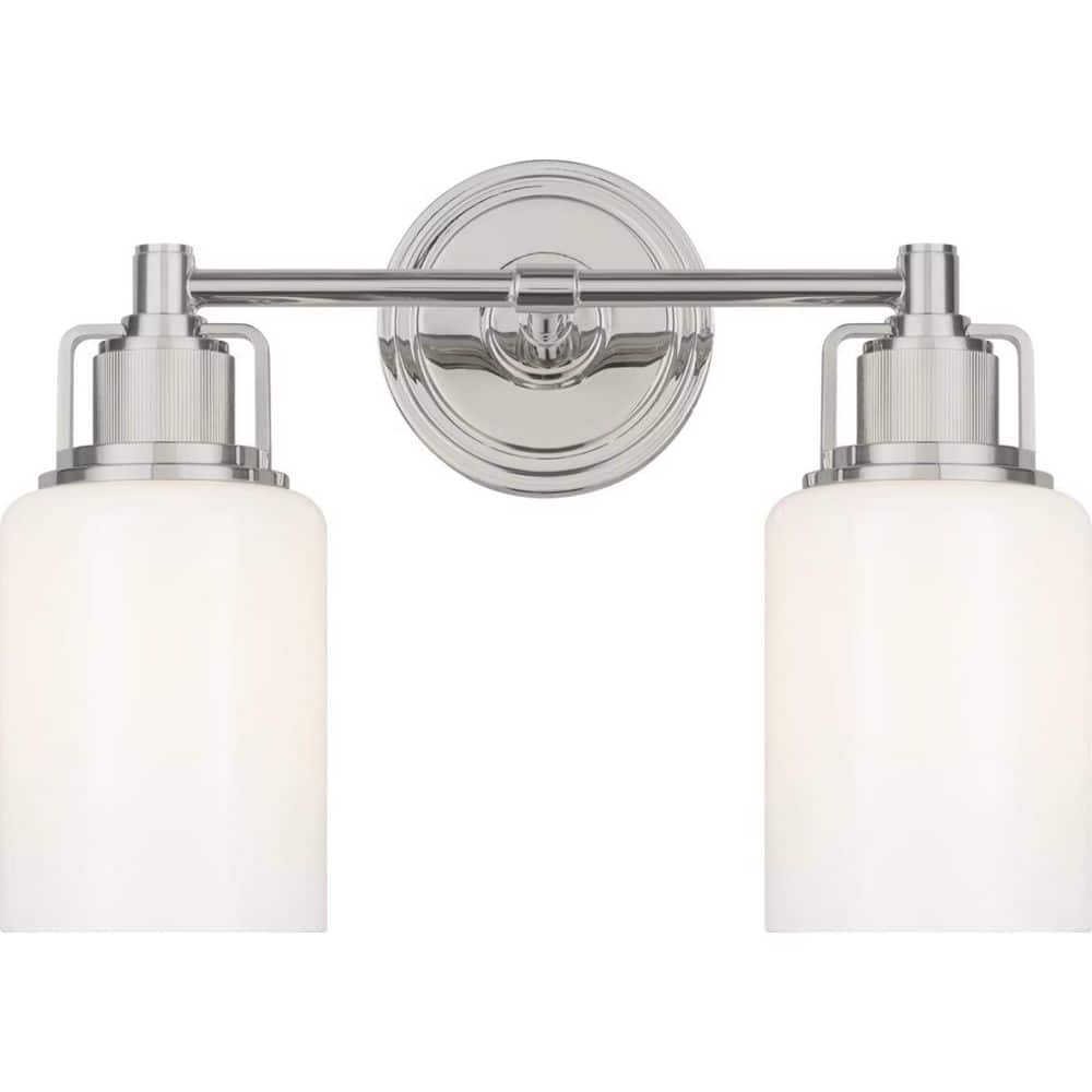 Ashford 13.5 in. W x 10.25 in. H 2-Light Polished Nickel Transitional Bathroom Vanity Light with Milk Drum Glass Shades price history on PriceWatchPro