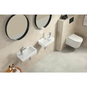 18.11 in. x 10 in. Rectangular Ceramic Wall Hung Vessel Sink with Left Side Faucet Mount in White